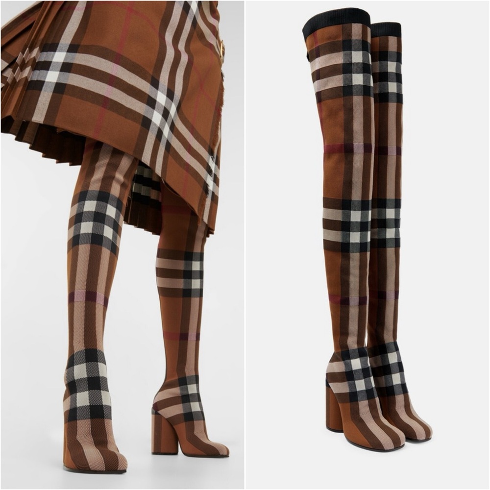 New Burberry - Checked over-the-knee boots $2,690 37